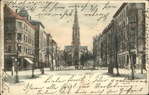 Stuttgart Johannisstrasse mit Kirche Kat. Stuttgart