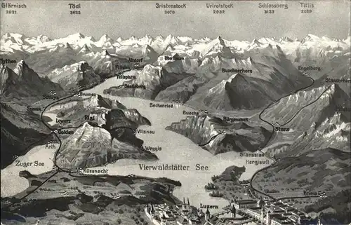 Vierwaldstaettersee SZ Hergiswil Uristock Bristenstock Beckenried Toedi Kat. Brunnen