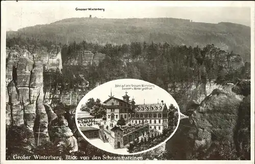 Schmilka Grosser Winterberg Hotel Blick von den Schrammsteinen Kat. Bad Schandau