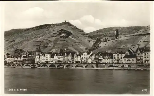 Zell Mosel Teilansicht von der Mosel Viadukt Kat. Zell (Mosel)