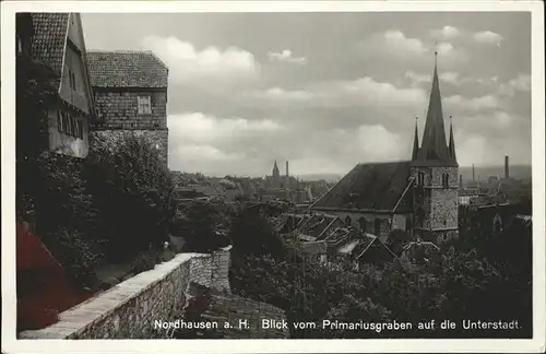 Nordhausen Thueringen Blick vom Primariusgraben auf die Unterstadt Kirche Kat. Nordhausen