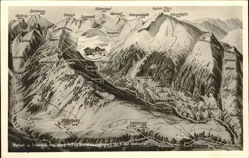 Riezlern Kleinwalsertal Vorarlberg Schwarzwasserhuette uebersichtskarte Kleinwalsertal  Kat. Mittelberg