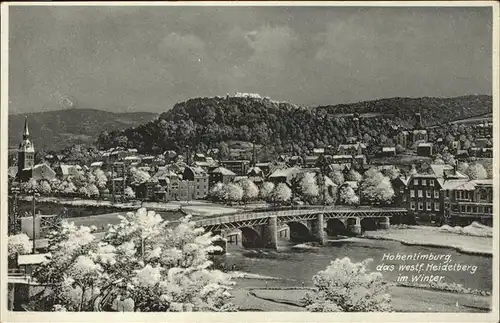 Hohenlimburg Panorama im Winter Bruecke Kat. Hagen