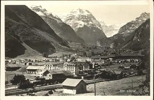 Linthal Glarus Panorama mit Alpenblick Eisenbahn Kat. Linthal