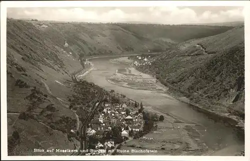 Moselkern Panorama mit Burgen Mosel und Ruine Bischofstein Kat. Moselkern