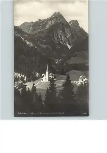 Schroecken Vorarlberg mit Kuenzelspitze und Kirche Kat. Schroecken