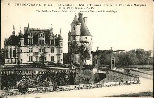 Chenonceaux Indre et Loire Le Chateau Aile Thomas Bohier Tour des Marques Pont levis Kat. Chenonceaux
