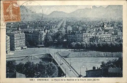 Grenoble La Place de la Bastille et le Cours Jean Jaures pont Stempel auf AK Kat. Grenoble