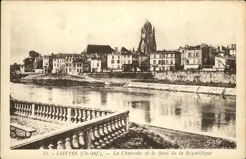 Saintes Charente Maritime La Charente et le Quai de la Republique eglise Kat. Saintes