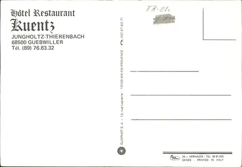 Thierenbach Haut Rhin Elsass Hotel Restaurant Kuentz Kat. Jungholtz