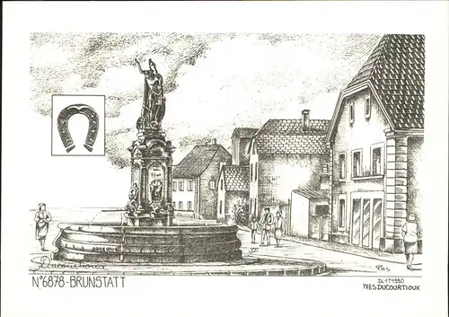 Brunstatt Monument sculpture Brunnen Kuenstlerkarte Yves Ducourtioux Kat. Brunstatt