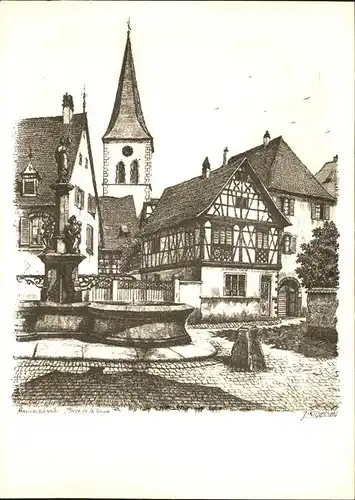 Ammerschwihr Place de la Sinne Eglise Brunnen Kuenstlerkarte Kat. Ammerschwihr