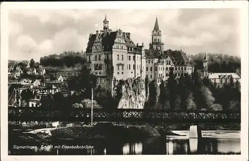 Sigmaringen Schloss mit Eisenbahnbruecke Kat. Sigmaringen