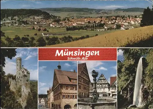 Muensingen Panorama Burg Brunnen Wasserfall Kat. Muensingen