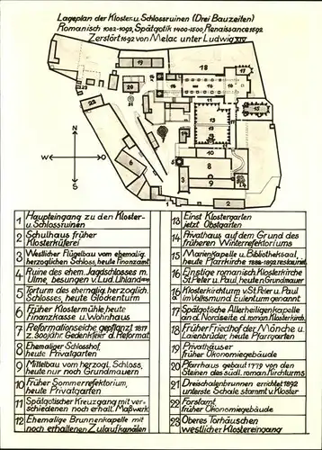 Hirsau Lageplan der Koster  und Schlossruinen Kat. Calw