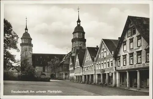 Freudenstadt Schwarzwald Am unteren Marktplatz Rathaus Kirche Kat. Freudenstadt