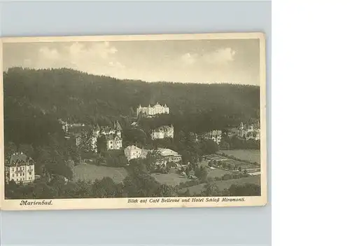 Marienbad Tschechien Boehmen Blick auf Cafe Bellevue und Hotel Schloss Miramonti Kat. Marianske Lazne