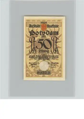 Potsdam Sparkasse 50 Pfennig Gutschein / Potsdam /Potsdam Stadtkreis