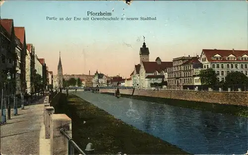 Pforzheim Enz Gewerbeschule Stadtbad Lunakarte Kat. Pforzheim