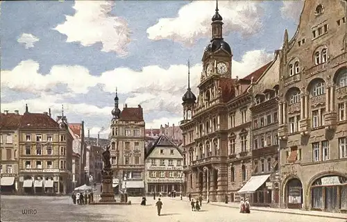 Pforzheim Marktplatz Rathaus Kriegerdenkmal [Kuenstlerkarte] Kat. Pforzheim