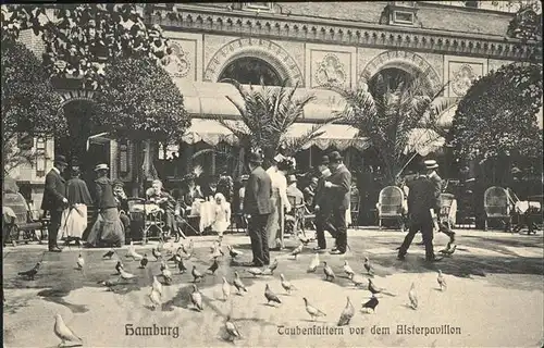 Hamburg Alsterpavillon Taubenfuettern Kat. Hamburg