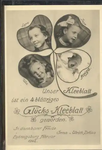 Ludwigsburg Geburtsanzeige Kleeblatt Kat. Ludwigsburg