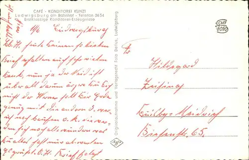 Ludwigsburg Konditorei Kunzi Kat. Ludwigsburg