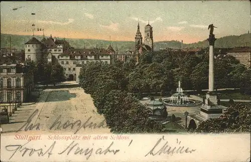 Stuttgart Schlossplatz alte Schloss Springbrunnen Kat. Stuttgart