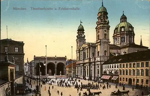 Muenchen Theatinerkirche Feldherrenhalle Kutsche  Kat. Muenchen