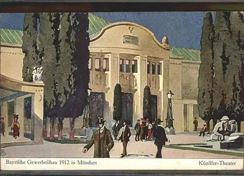 Muenchen Gewerbeschau 1912 Kuenstlertheater Menschen Kat. Muenchen