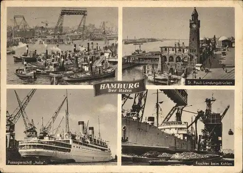 Hamburg Hafen Frachter beim Kohlen Passagierschiff Italia St Pauli Landungsbruecke Kat. Hamburg