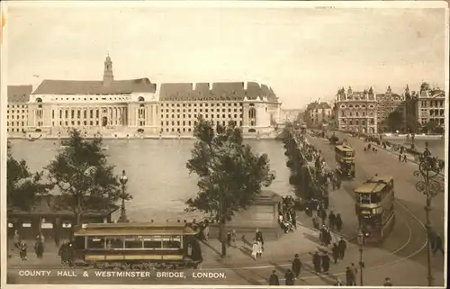 London County Hall Westminster Bridge Strassenbahn Kat. City of London