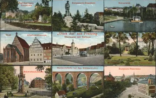 Freiberg Freiberg Bergmanns Standbild Kreuzteich Postplatz Muldenbruecke Schweden Denkmal Dom  * / Freiberg /Mittelsachsen LKR