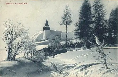 hw04178 Davos GR Kirche, Schnee Kategorie. Davos Alte Ansichtskarten