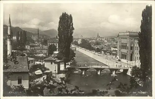kk12170 Sarajevo Partie an der Miljacka Teilansicht Bruecke Kategorie. Sarajevo Alte Ansichtskarten