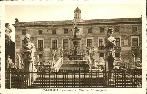 Palermo Sicilia Fontana e Palazzo Municipale Kat. Palermo