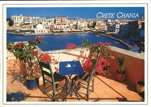 Chania Insel Kreta Terrasse Blick auf Hafen Kat. Chania