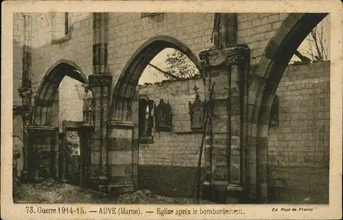 Auve Eglise apres bombardement Kat. Auve