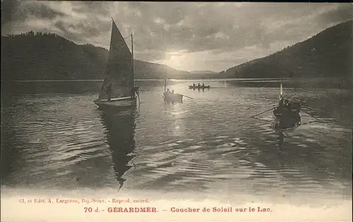 Gerardmer Vosges Coucher de Soleil sur le lac bateau Sonnenuntergang Kat. Gerardmer