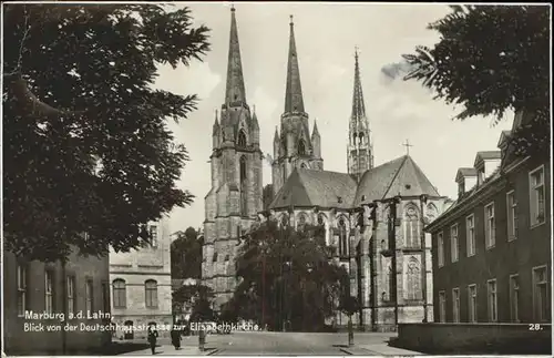 Marburg Lahn Blick von der Deutschhausstr auf Elisabethkirche Kat. Marburg