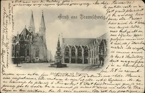 Braunschweig Altstadtmarkt mit Brunnen und Kirche Kat. Braunschweig