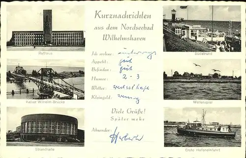 Wilhelmshaven Rathaus Strandhalle Kaiser Wilhelmbruecke Schiffe Kat. Wilhelmshaven