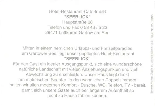 Gartow Elbe Hotel Restaurant Seeblick  / Gartow /Luechow-Dannenberg LKR