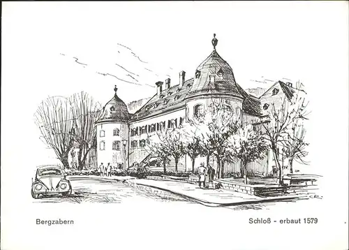 Bad Bergzabern Schloss 1579 erbaut Kuenstlerkarte Zeichnung Kat. Bad Bergzabern