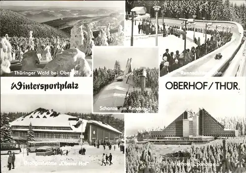 Oberhof Thueringen Gastttaette Oberer Hof Interhotel Panorama Rennschlittenbahn Schanze am Rennsteig Winter Schnee Kat. Oberhof Thueringen