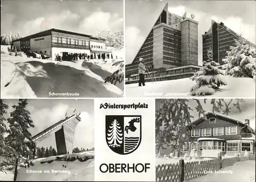 pw05175 Oberhof Thueringen Interhotel Panorame Schanze am Rennsteig Schanzenbaude Cafe Luisensitz Wappen Kategorie. Oberhof Thueringen Alte Ansichtskarten