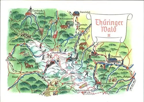 Oberhof Thueringen Zeichnung Karte Thueringer Wald Kat. Oberhof Thueringen