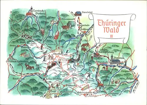 Oberhof Thueringen Zeichnung Karte Thueringer Wald Kat. Oberhof Thueringen