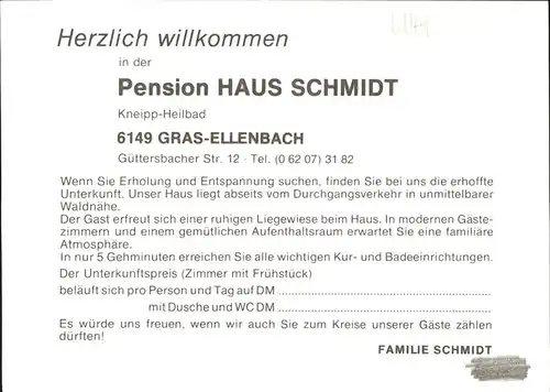 Grasellenbach Pension Haus Schmidt Kat. Grasellenbach