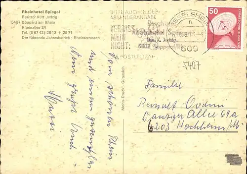 Boppard Rheinhotel Spiegel Kurt Jedzig Kat. Boppard